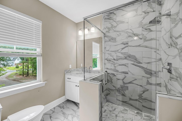 5725 Caviar Ct, Johns Island, SC 29455 - full bath with a marble finish shower, vanity, toilet, marble finish flooring, and baseboards