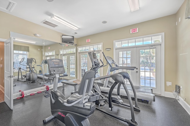 exercise room featuring french doors