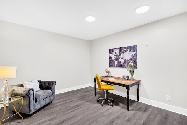 office area with dark wood-type flooring