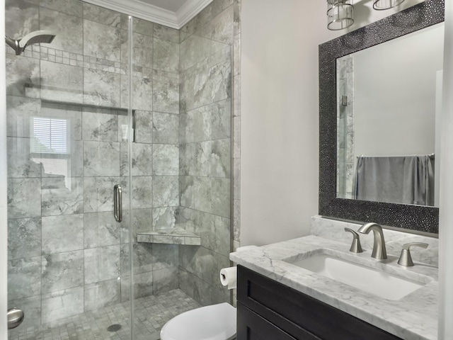 4 Line St, Charleston, SC 29403 - full bathroom featuring crown molding, vanity, and a shower stall