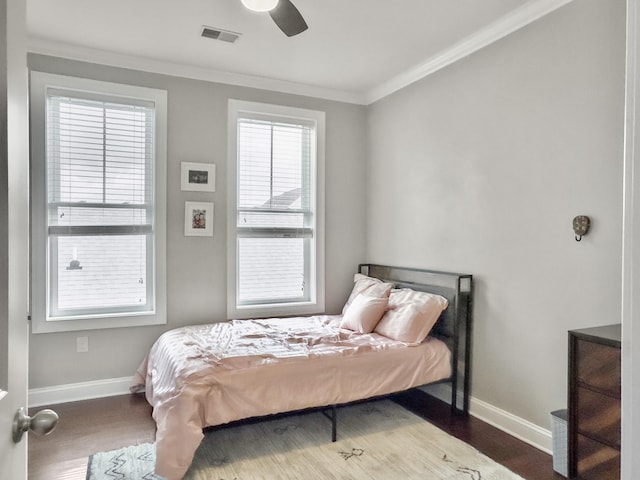 4 Line St, Charleston, SC 29403 - bedroom with crown molding, wood finished floors, multiple windows, and a ceiling fan