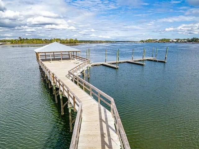 view of dock with a water view