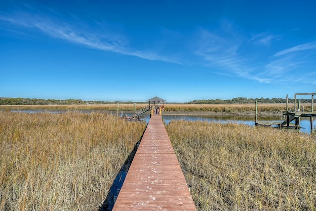 dock area featuring a water view