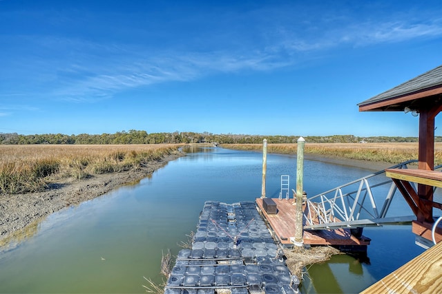 view of dock with a water view