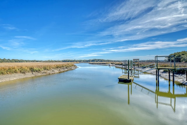 view of dock with a water view