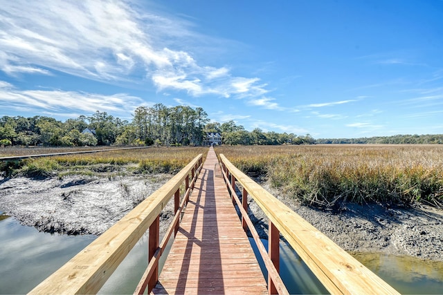 view of dock with a water view