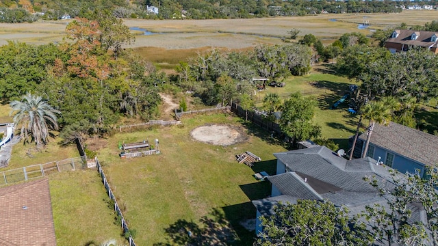 birds eye view of property featuring a rural view