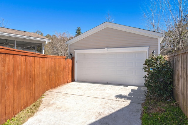 detached garage with fence