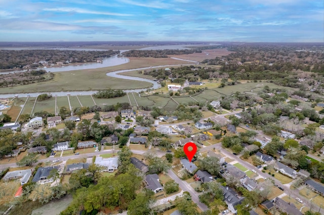 aerial view featuring a residential view and a water view