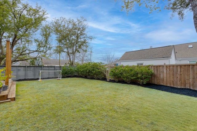 view of yard with a fenced backyard