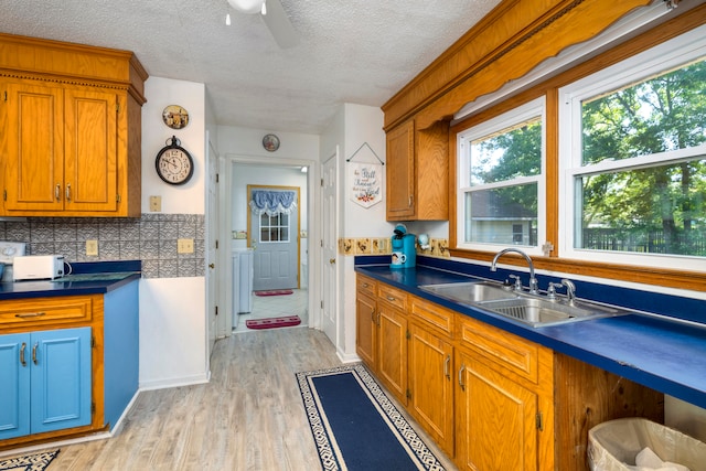 kitchen featuring light hardwood / wood-style floors, a textured ceiling, and sink