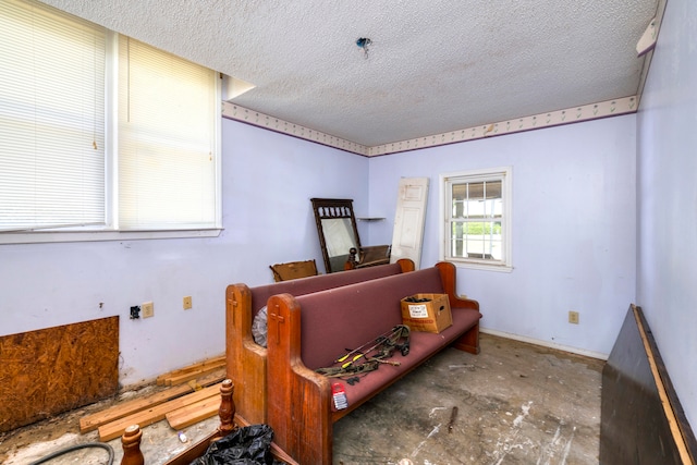 miscellaneous room with a textured ceiling