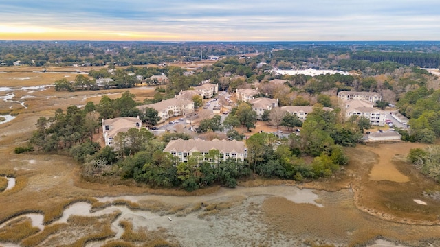 view of aerial view at dusk