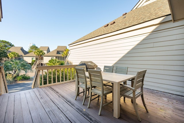1505 Marsh Hvn, Johns Island, SC 29455 - wooden deck featuring a grill, outdoor dining area, and a residential view