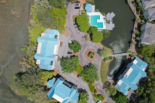 aerial view with a water view