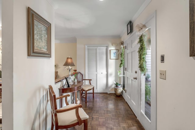 entrance foyer with dark parquet flooring