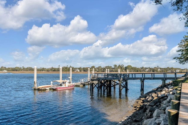 dock area featuring a water view