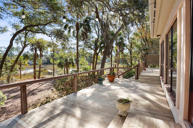 deck with a water view