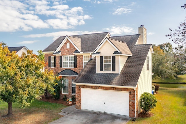 view of front of property featuring a garage and a front yard