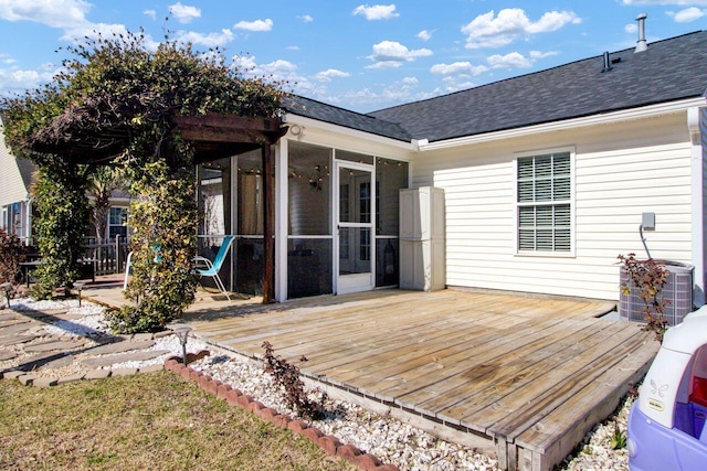 deck with cooling unit and a sunroom