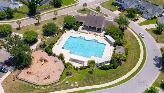 bird's eye view with a residential view