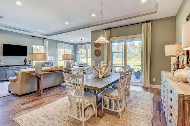 120 Magnolia House Dr, Summerville, SC 29486 - dining area featuring wood finished floors, a raised ceiling, recessed lighting, and baseboards