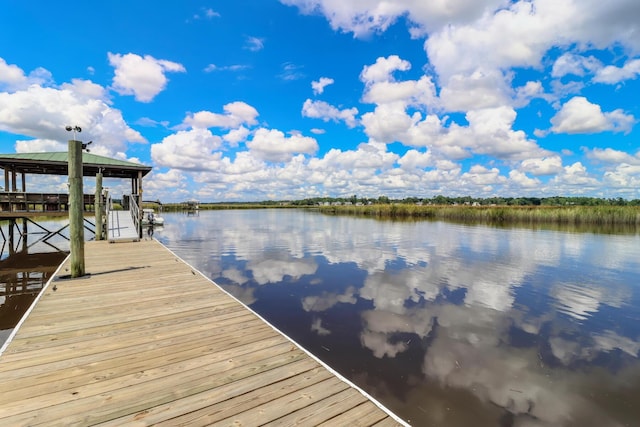 view of dock with a water view