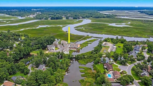 aerial view featuring a water view and a residential view