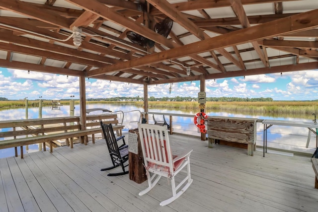 dock area with a water view