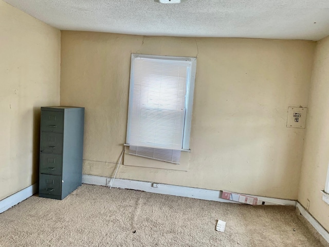 carpeted spare room featuring a textured ceiling