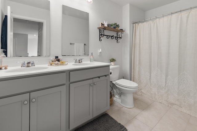 bathroom featuring tile patterned flooring, vanity, and toilet