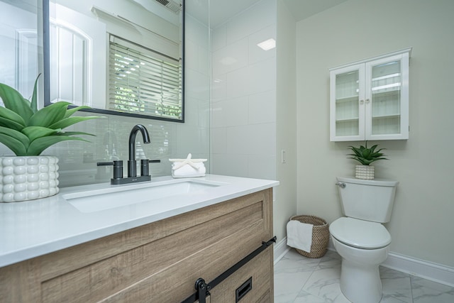 3002 Waterway Blvd, Isle Of Palms, SC 29451 - bathroom with vanity, marble look tile flooring, and backsplash