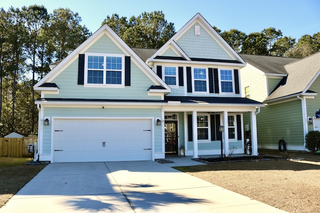 craftsman house featuring covered porch and a garage