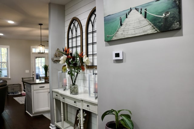 interior space with dark hardwood / wood-style flooring