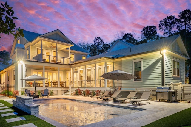 3894 Sawyers Island Dr, Mount Pleasant, SC 29466 - rear view of house featuring a balcony, fence, ceiling fan, and a patio area
