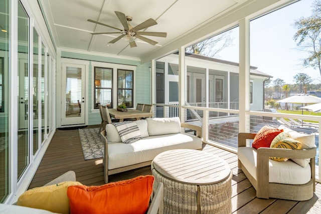 3894 Sawyers Island Dr, Mount Pleasant, SC 29466 - sunroom / solarium with outdoor lounge area, a wealth of natural light, and a ceiling fan