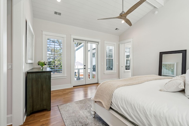 3894 Sawyers Island Dr, Mount Pleasant, SC 29466 - bedroom featuring access to exterior, french doors, wood finished floors, lofted ceiling, and visible vents