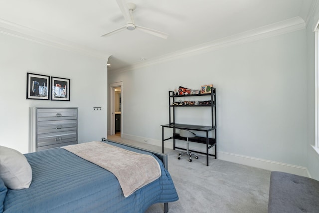 3894 Sawyers Island Dr, Mount Pleasant, SC 29466 - bedroom with baseboards, a ceiling fan, crown molding, and light colored carpet