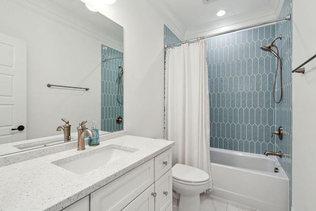 3894 Sawyers Island Dr, Mount Pleasant, SC 29466 - full bathroom with toilet, shower / bathtub combination with curtain, ornamental molding, and vanity