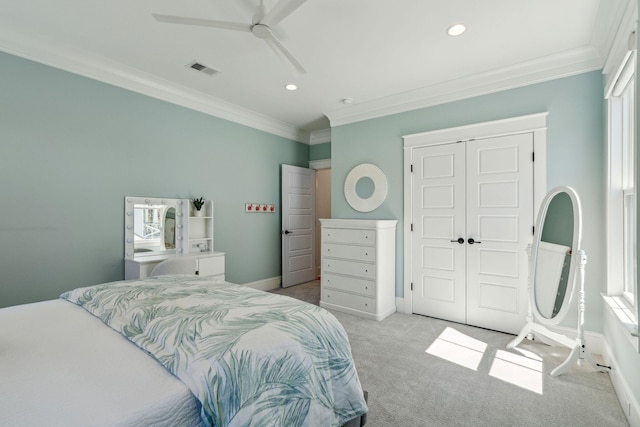 3894 Sawyers Island Dr, Mount Pleasant, SC 29466 - carpeted bedroom with baseboards, ornamental molding, visible vents, and a closet