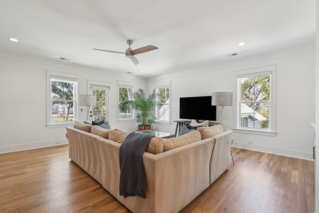 3894 Sawyers Island Dr, Mount Pleasant, SC 29466 - living area with a ceiling fan, light wood-style floors, and visible vents