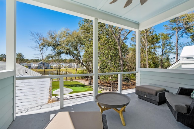 3894 Sawyers Island Dr, Mount Pleasant, SC 29466 - sunroom with a ceiling fan and a water view
