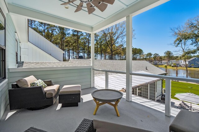 3894 Sawyers Island Dr, Mount Pleasant, SC 29466 - exterior space featuring a ceiling fan, a balcony, and a water view