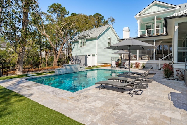 3894 Sawyers Island Dr, Mount Pleasant, SC 29466 - view of swimming pool with a fenced in pool, fence, a sunroom, a patio, and ceiling fan