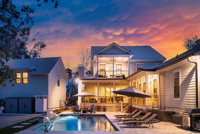 3894 Sawyers Island Dr, Mount Pleasant, SC 29466 - back of property featuring a balcony, ceiling fan, a patio, and a fenced in pool