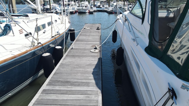 view of dock with a water view