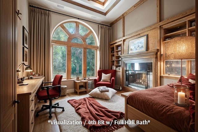 interior space with hardwood / wood-style flooring and crown molding