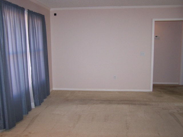 carpeted spare room with crown molding