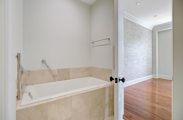 1 Vendue Range Range Unit I, Charleston, SC 29401 - bathroom with a garden tub, crown molding, baseboards, and wood finished floors