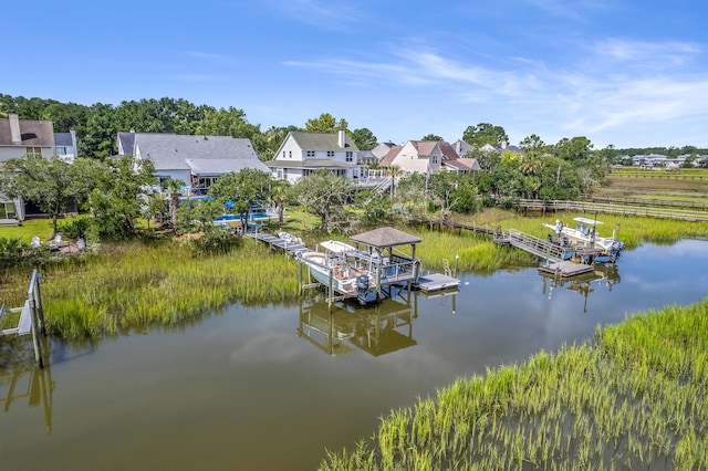 view of dock with a water view